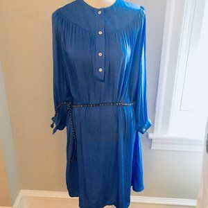 Nua Irish designer brand periwinkle long sleeve belted shirt dress size small